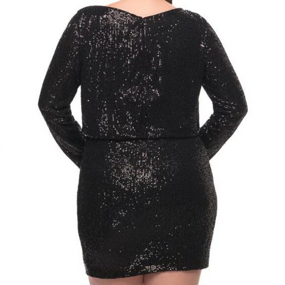 La Femme Black Sequin Long Sleeve Minidress - Picture 2 of 2